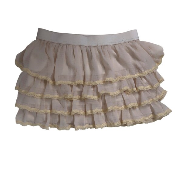Wet Seal Small Cream Ruffled Tiered Mini Skirt Lace Cottagecore Coquette Skirt - Picture 5 of 6
